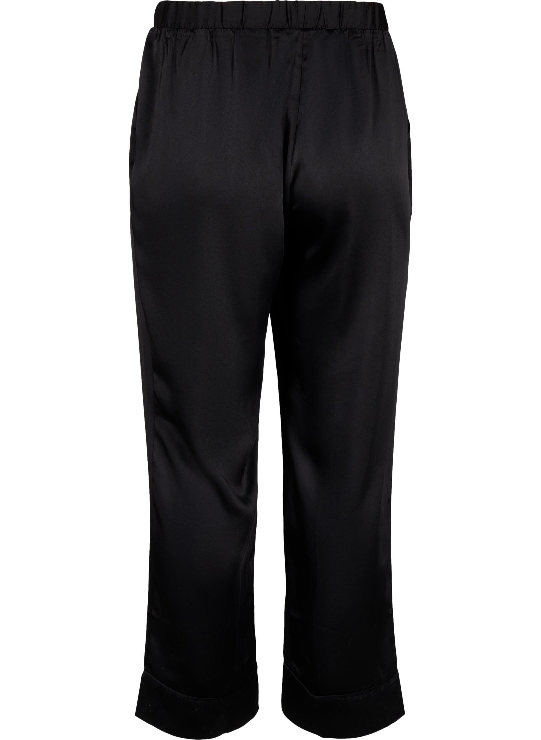 Zizzi Pantalon de pyjama en satin avec taille &eacute;lastiqu&eacute;e, Black, Packshot image number 1