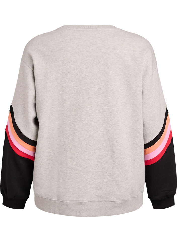Sweat ample avec d&eacute;tails contrastants sur les manches, Gris clair, Packshot image number 1
