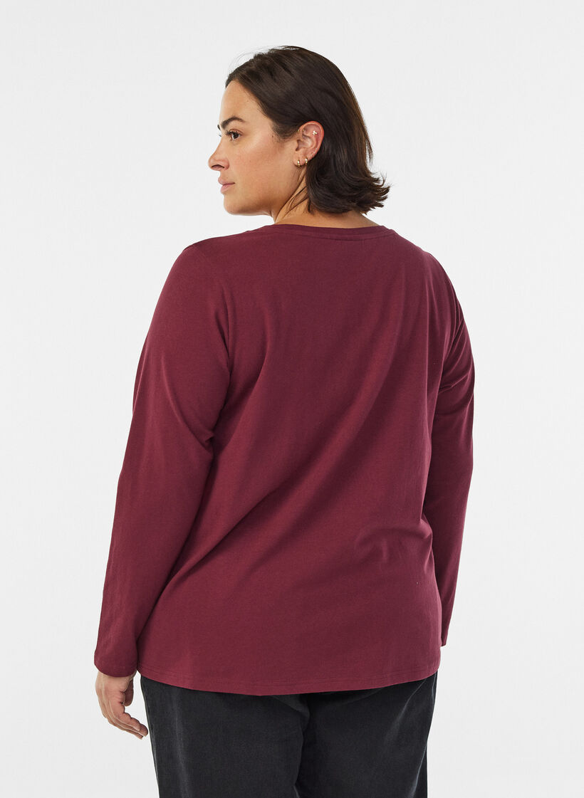 Blouse basique en jersey &agrave; manches longues, Bordeaux fonc&eacute;, Model image number 2