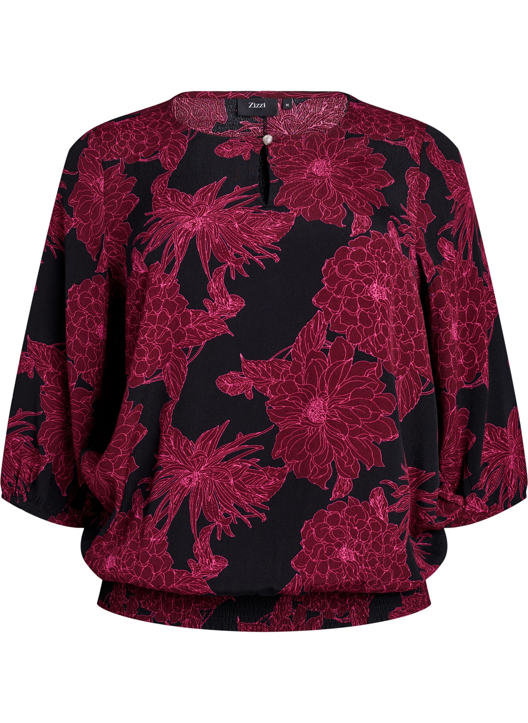 Blouse en viscose &agrave; imprim&eacute; floral et smocks