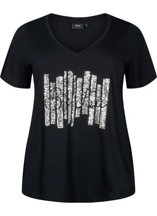 T-shirt à paillettes en coton, Black W. Be free, Packshot image number 0