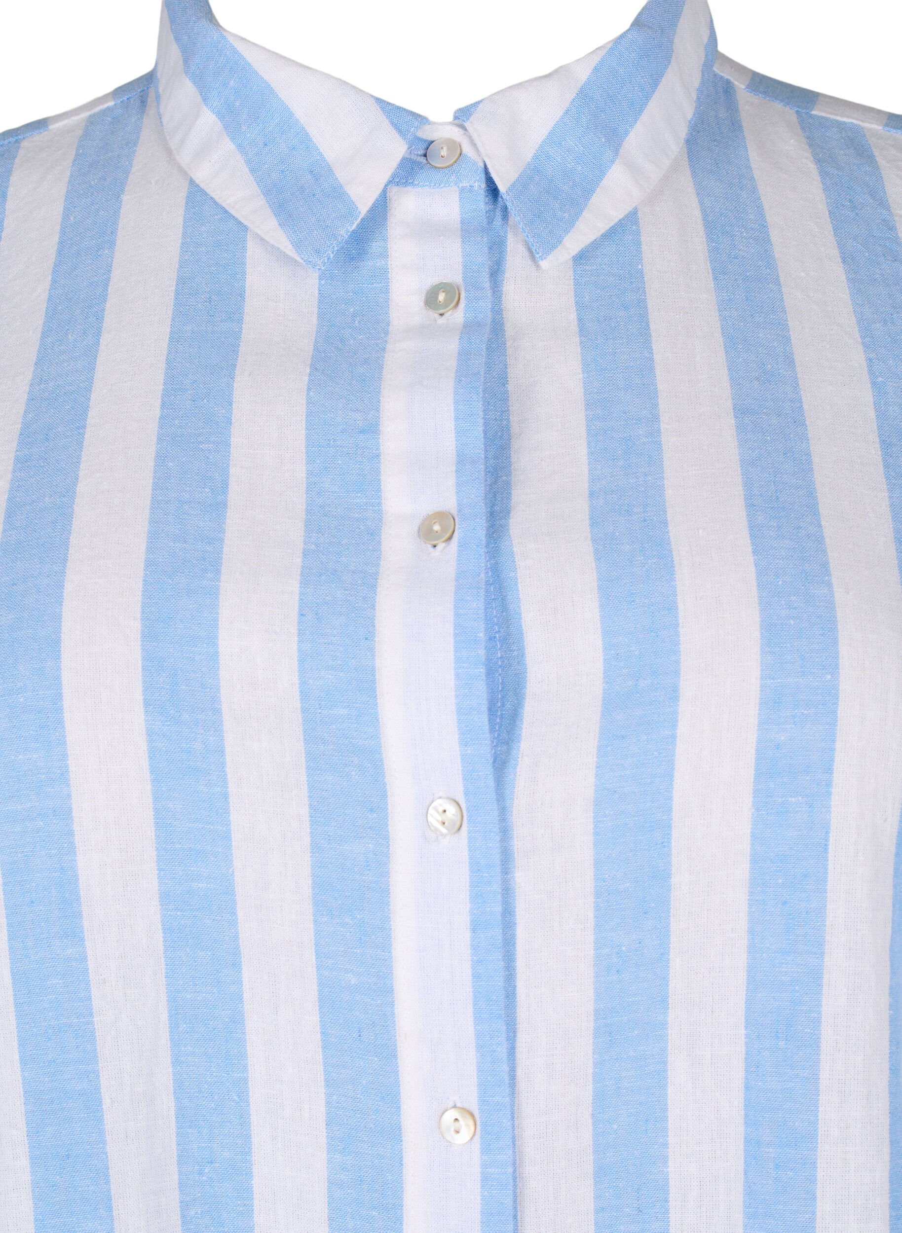 Zizzi Chemise longue en lin et en coton, Blue White Stripe, Packshot image number 2