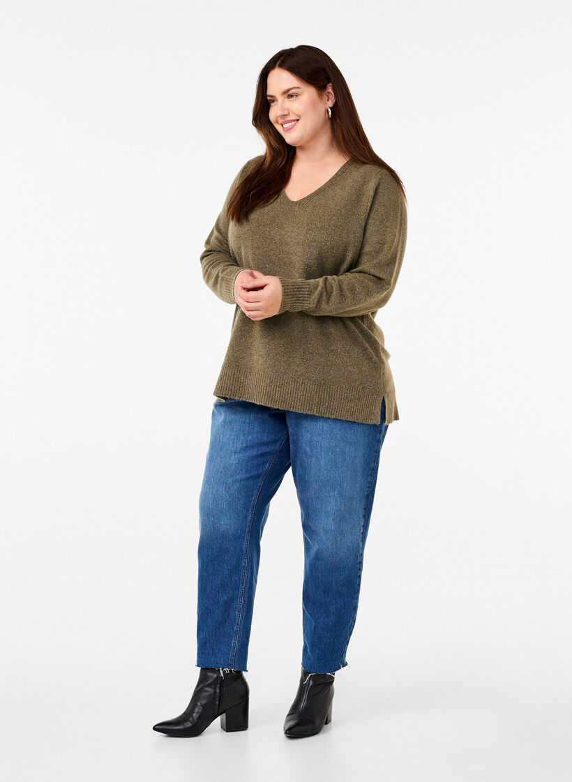  Chemisier en tricot avec col en V, Dusky G. Black Mel., Model image number 2