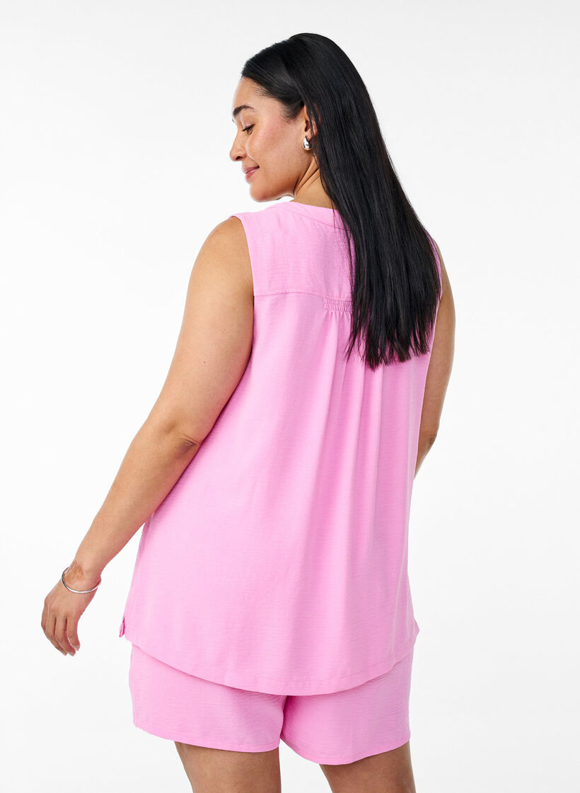 Haut sans manches effet froiss&eacute;, Rose, Model image number 2