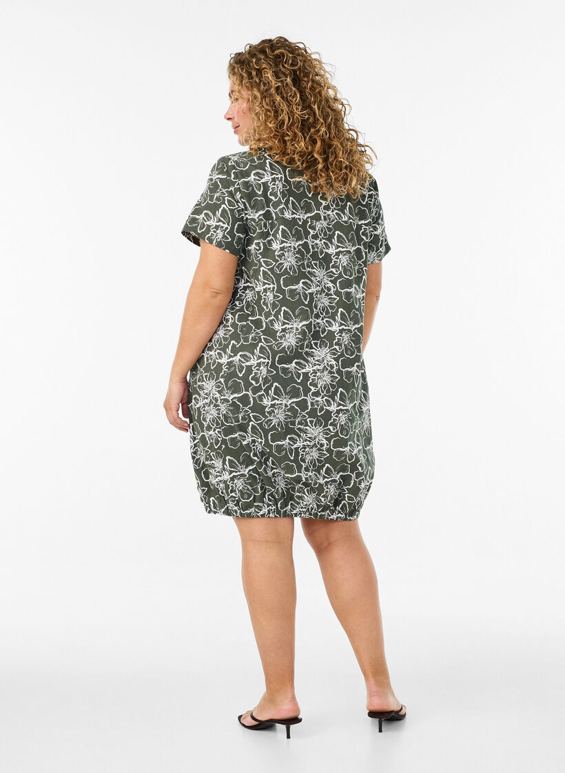 Robe en coton &agrave; manches courtes avec imprim&eacute;, Vert, Model image number 2