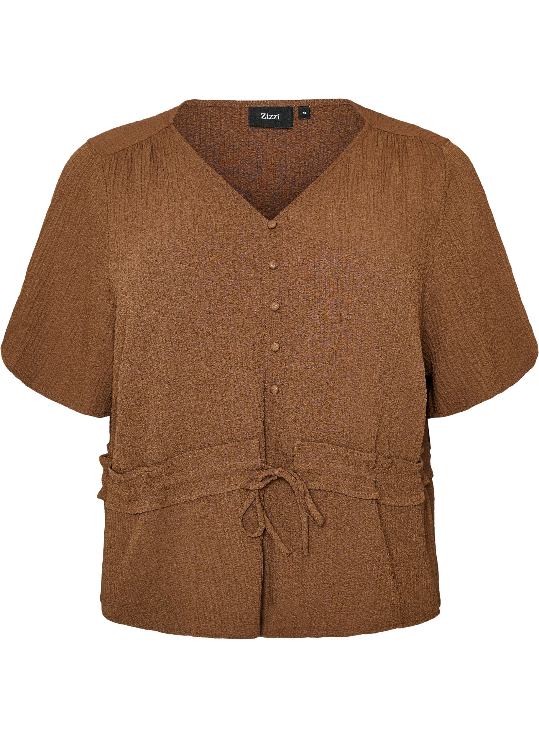 ZizziBlouse avec texture et lien &agrave; la taille, Marron, Packshot image number 0