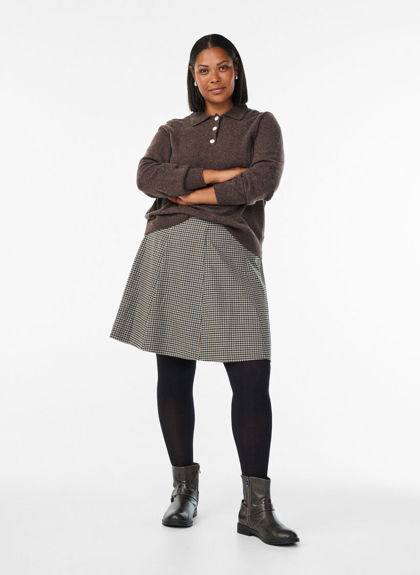 Jupe courte à coupe évasée, Marron, Model image number 1