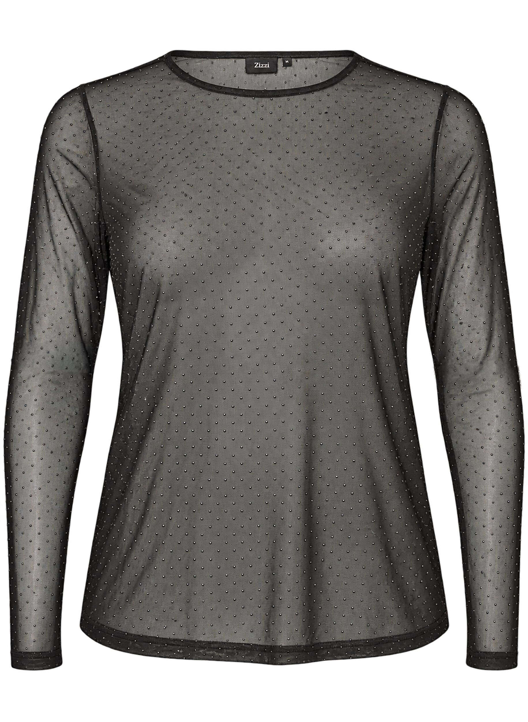 Blouse en maille transparente avec strass