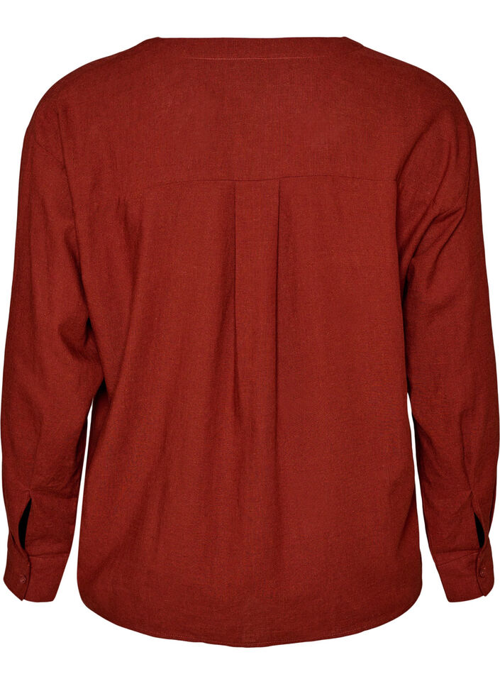 Blouse en lin et viscose avec col en V, Bordeaux, Packshot image number 1