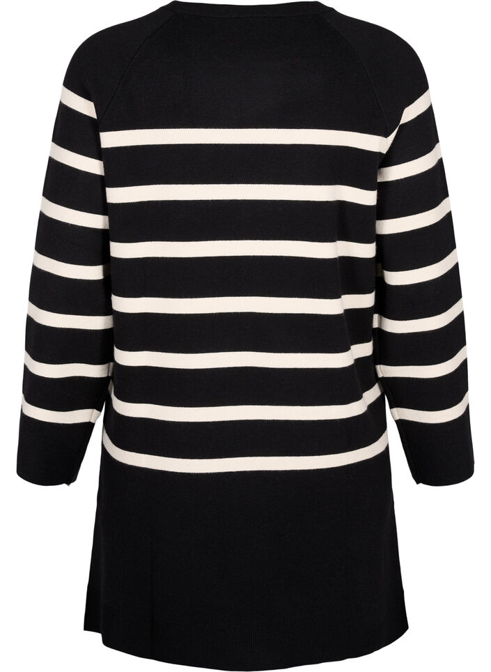 Robe en maille avec col rond à fente, Noir, Packshot image number 1