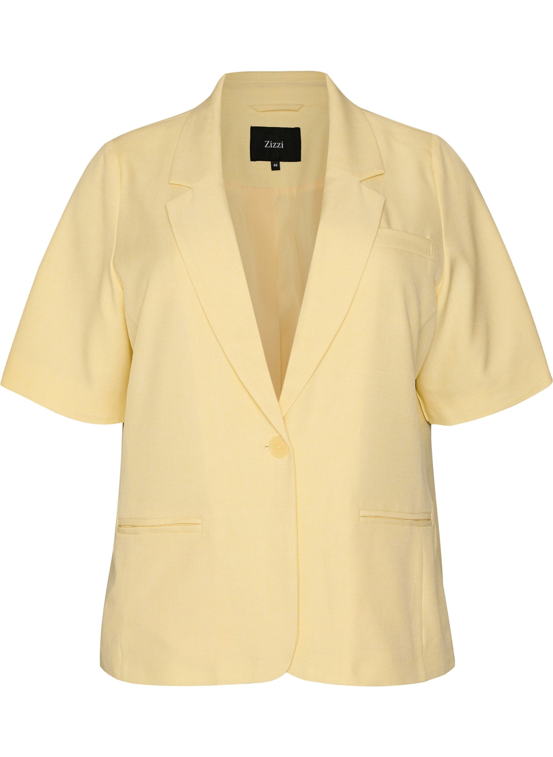 Zizzi Blazer avec manches courtes et revers, Jaune clair, Packshot image number 0
