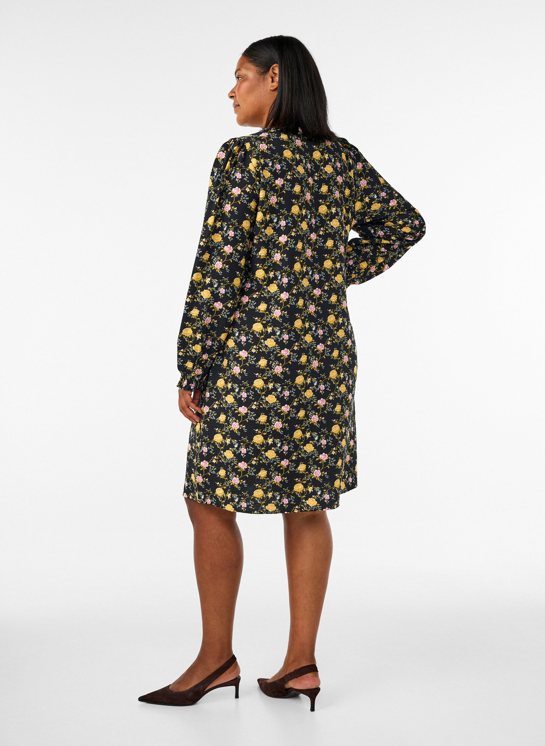 ZizziRobe imprim&eacute;e en viscose &agrave; manches longues, Noir, Model image number 2
