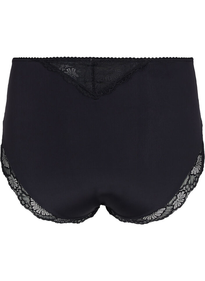 Culotte taille haute en dentelle et maille, Black, Packshot image number 1