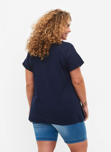 T-shirt imprimé en coton biologique, Navy Blazer, Model image number 1
