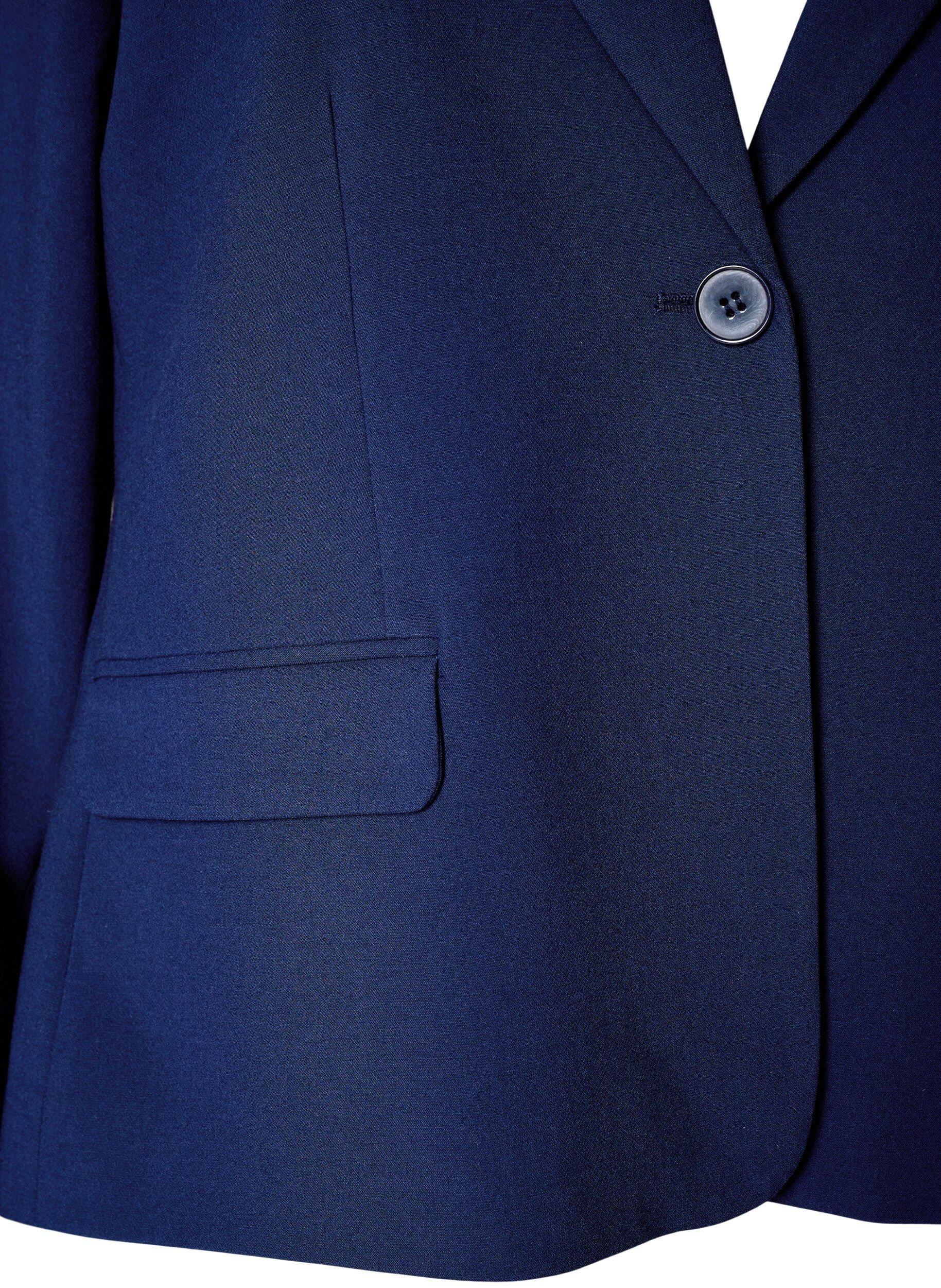 Zizzi Blazer classique avec fermeture &agrave; bouton unique et poches, Bleu, Packshot image number 2