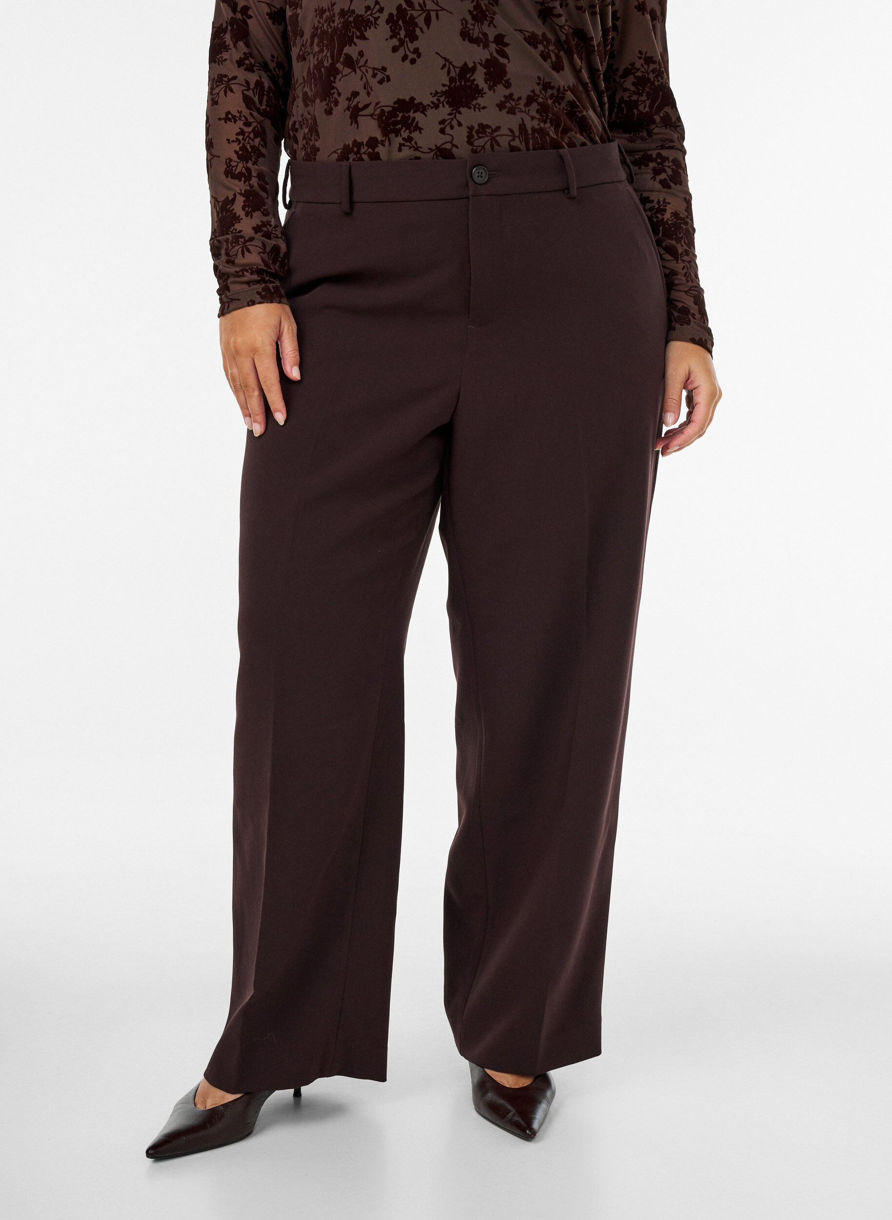 ZizziPantalon tailleur large &agrave; taille haute, Marron, Model image number 2