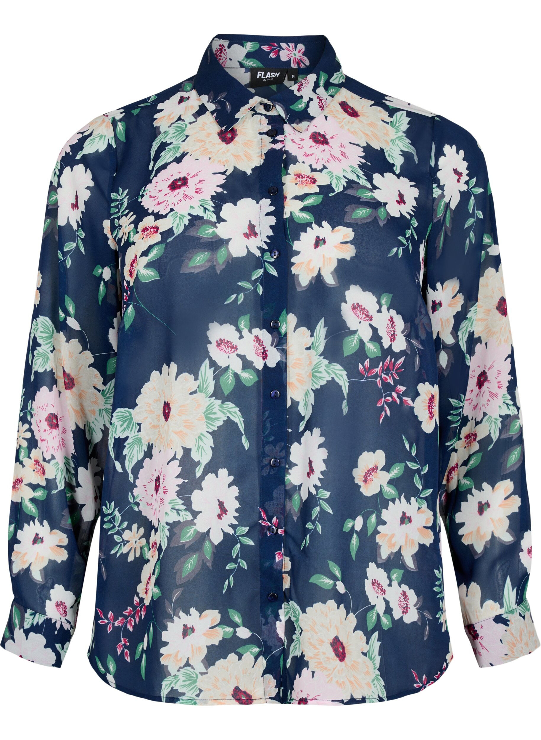 Zizzi FLASH - Chemise &agrave; manches longues avec imprim&eacute; floral, Navy Flower, Packshot image number 0