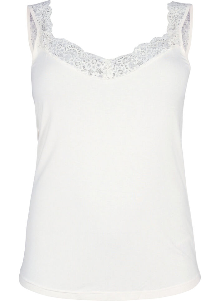 Top en viscose avec bord en dentelle, Vanille, Packshot image number 0