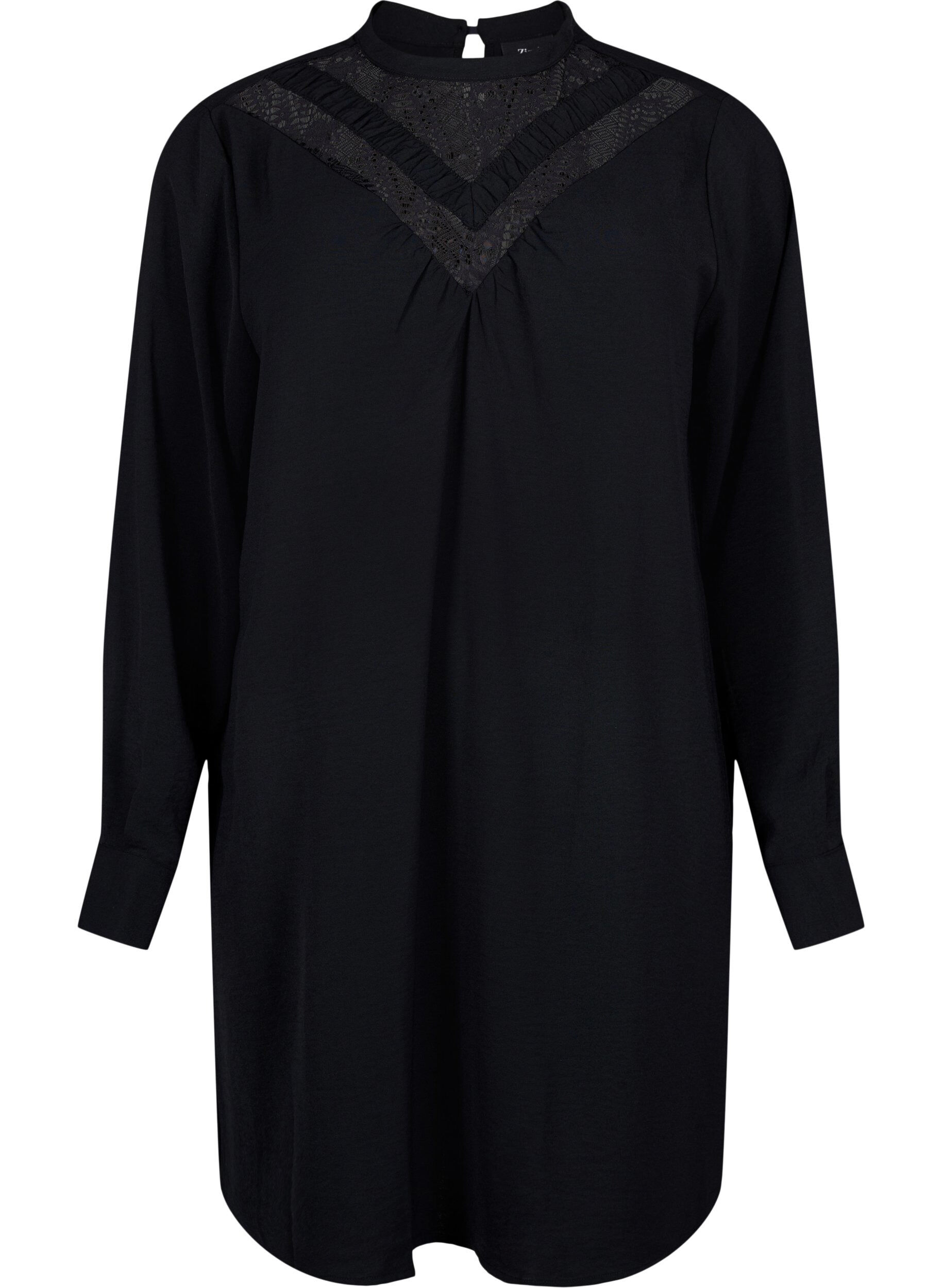 Zizzi Robe courte avec d&eacute;tails en dentelle, Black, Packshot image number 0