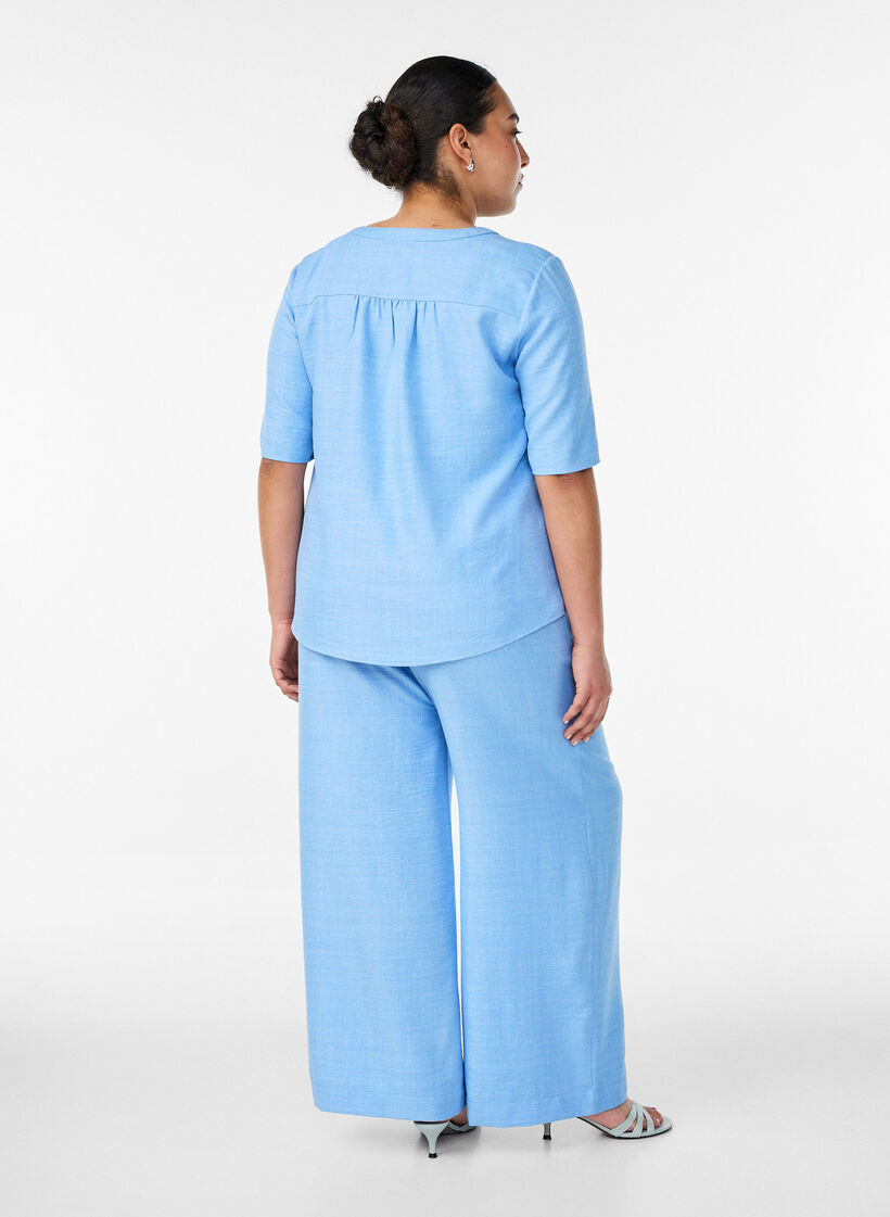 Pantalon ample avec ceinture &eacute;lastique et poches, Bleu Clair, Model image number 1