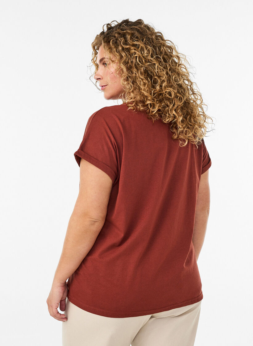 T-shirt &agrave; manches courtes en coton m&eacute;lang&eacute;, Bordeaux, Model image number 2