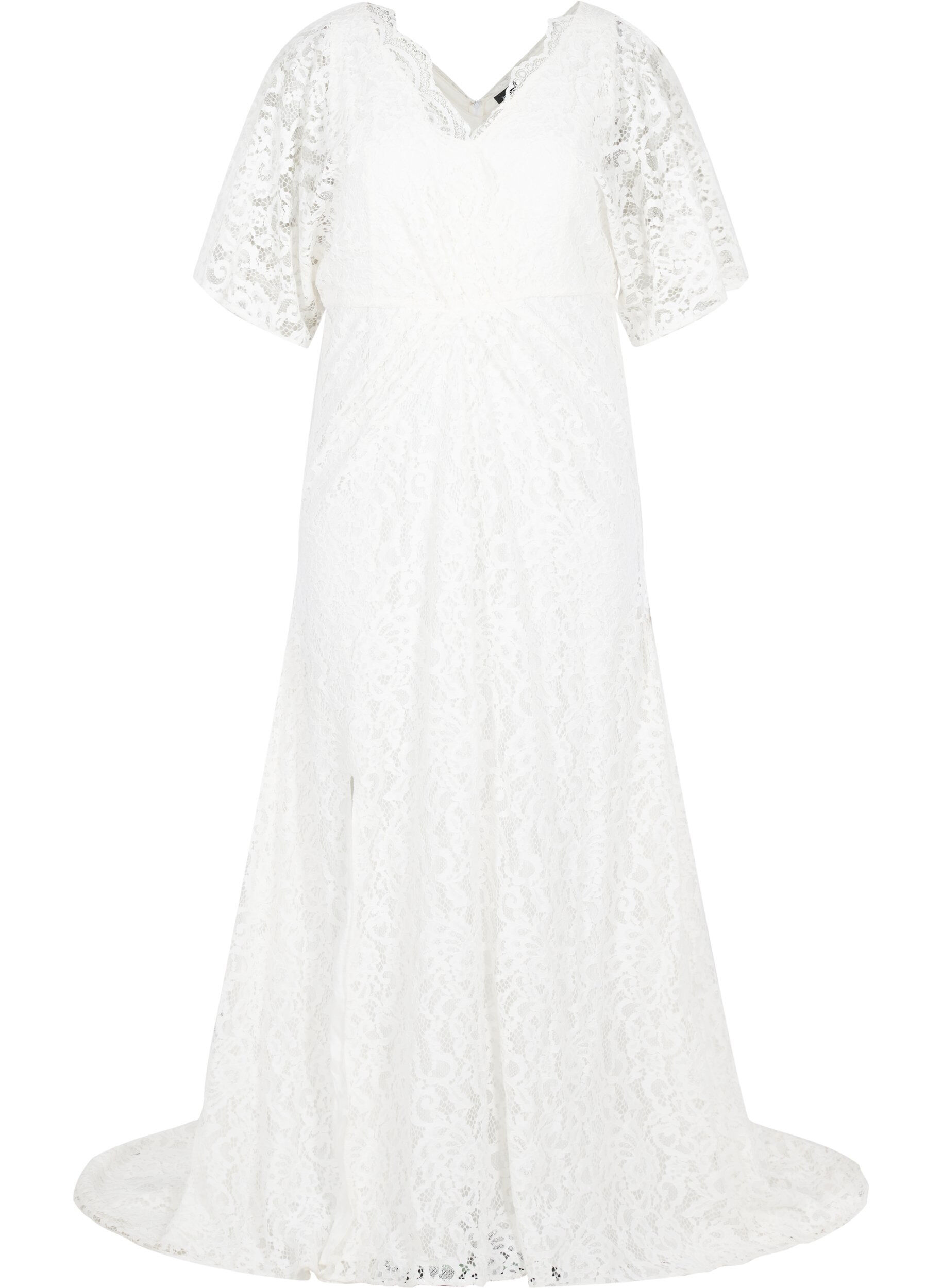 Zizzi Robe de mari&eacute;e en dentelle avec fente, Star White, Packshot image number 0