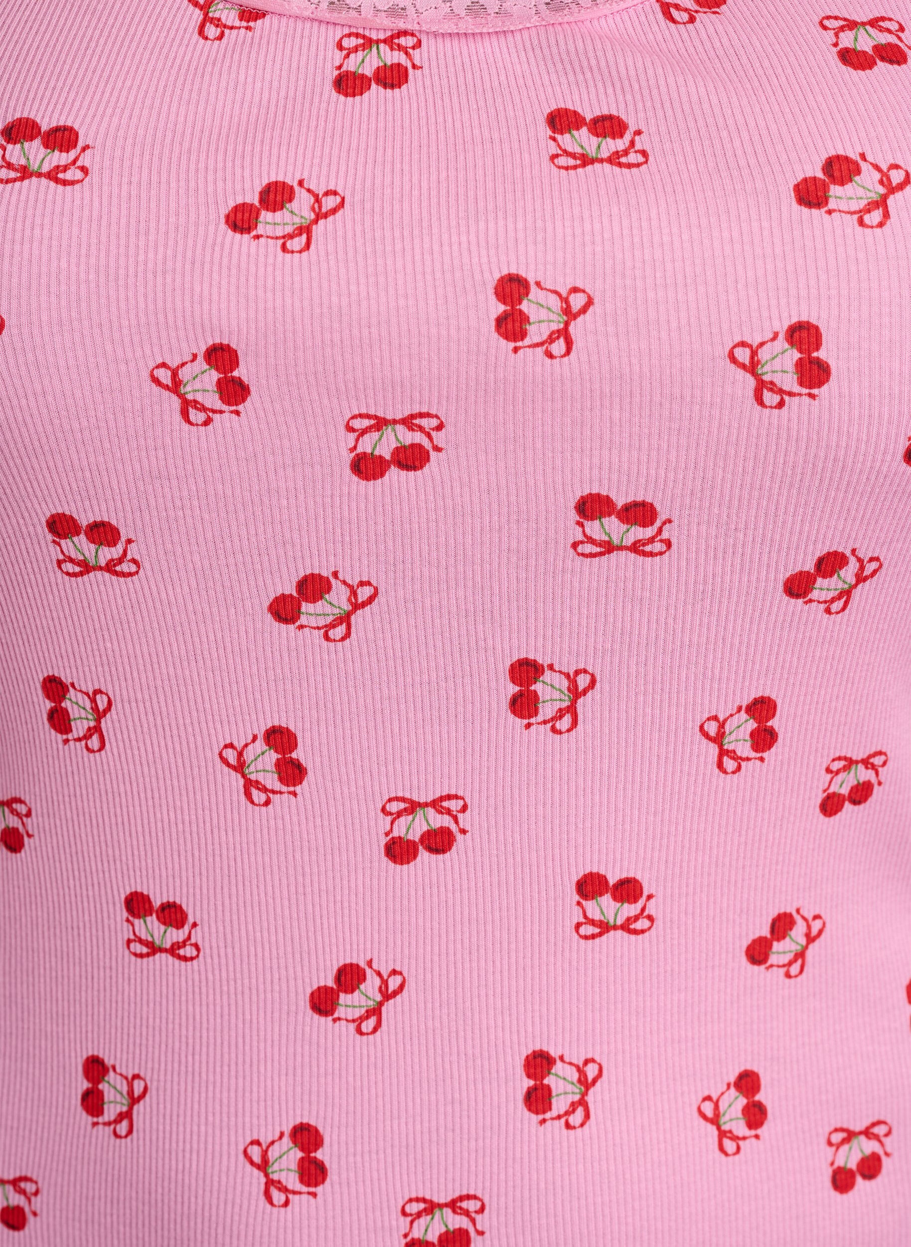 ZizziTop avec imprim&eacute; et bord en dentelle, Rose, Packshot image number 2