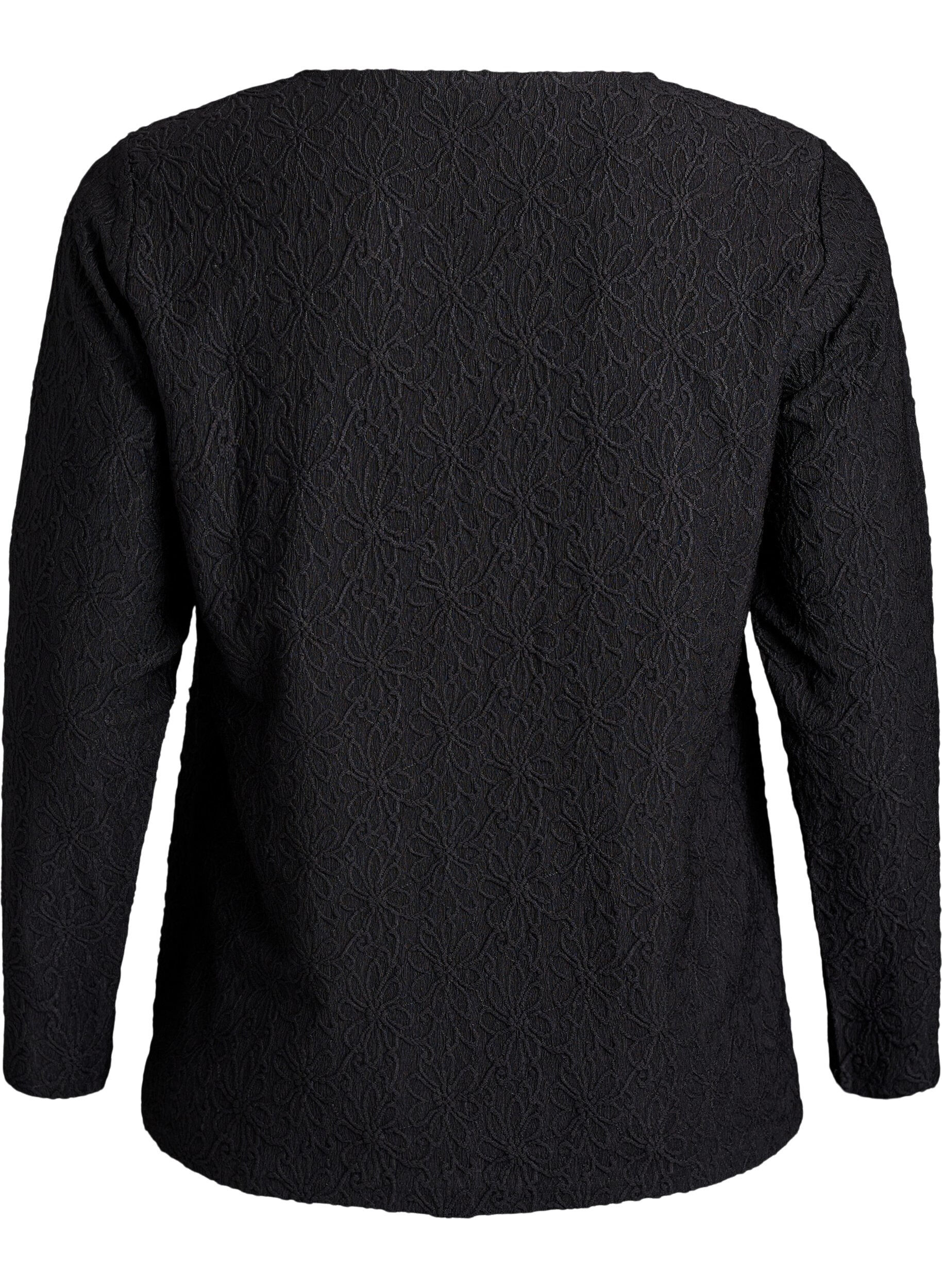 Zizzi Blouse &agrave; manches longues avec texture florale, Noir, Packshot image number 1