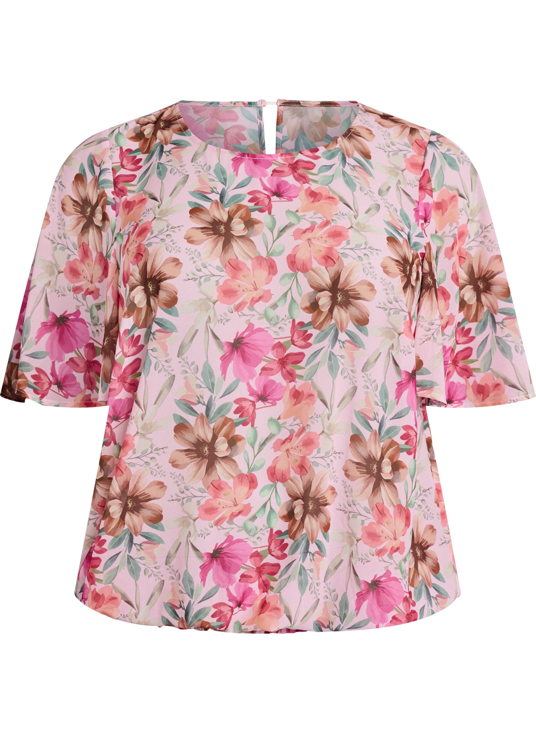 Zizzi Blouse fleurie &agrave; manches courtes et smocks, Rose, Packshot image number 0