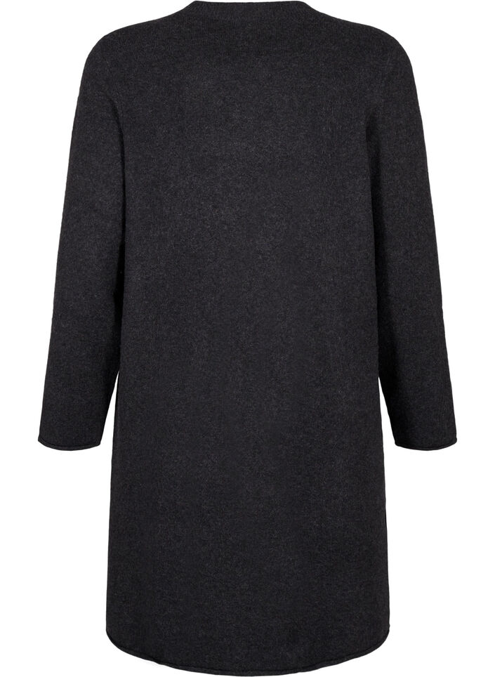 Robe en maille à col rond et fendue, Dark Grey Melange, Packshot image number 1