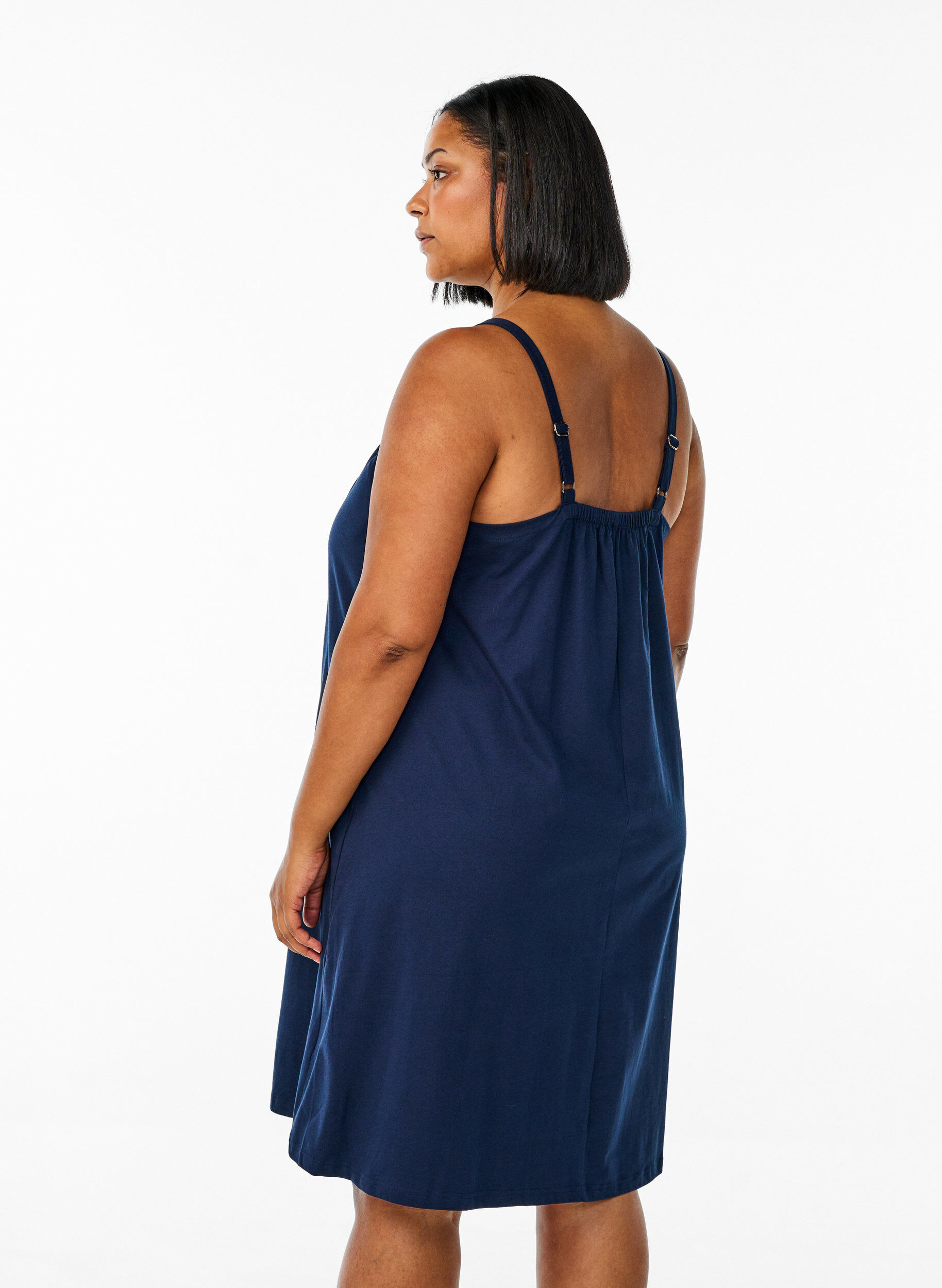 ZizziRobe &agrave; bretelles midi en coton bio, Bleu, Model image number 2