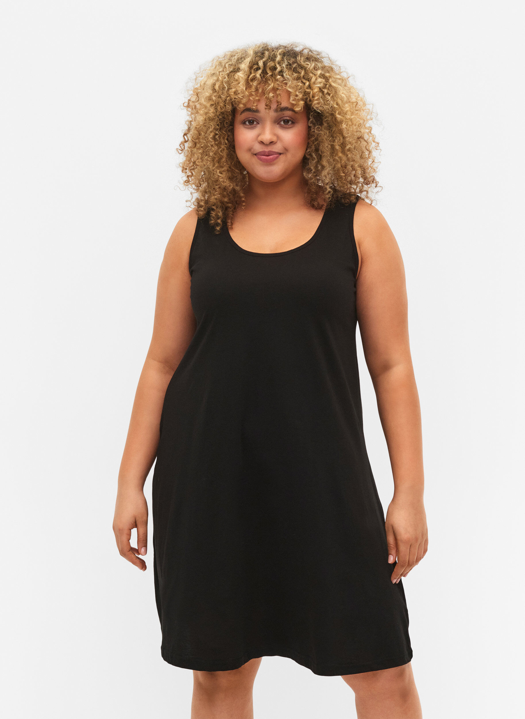 Zizzi Robe sans manches en coton avec forme en A, Black, Model image number 0
