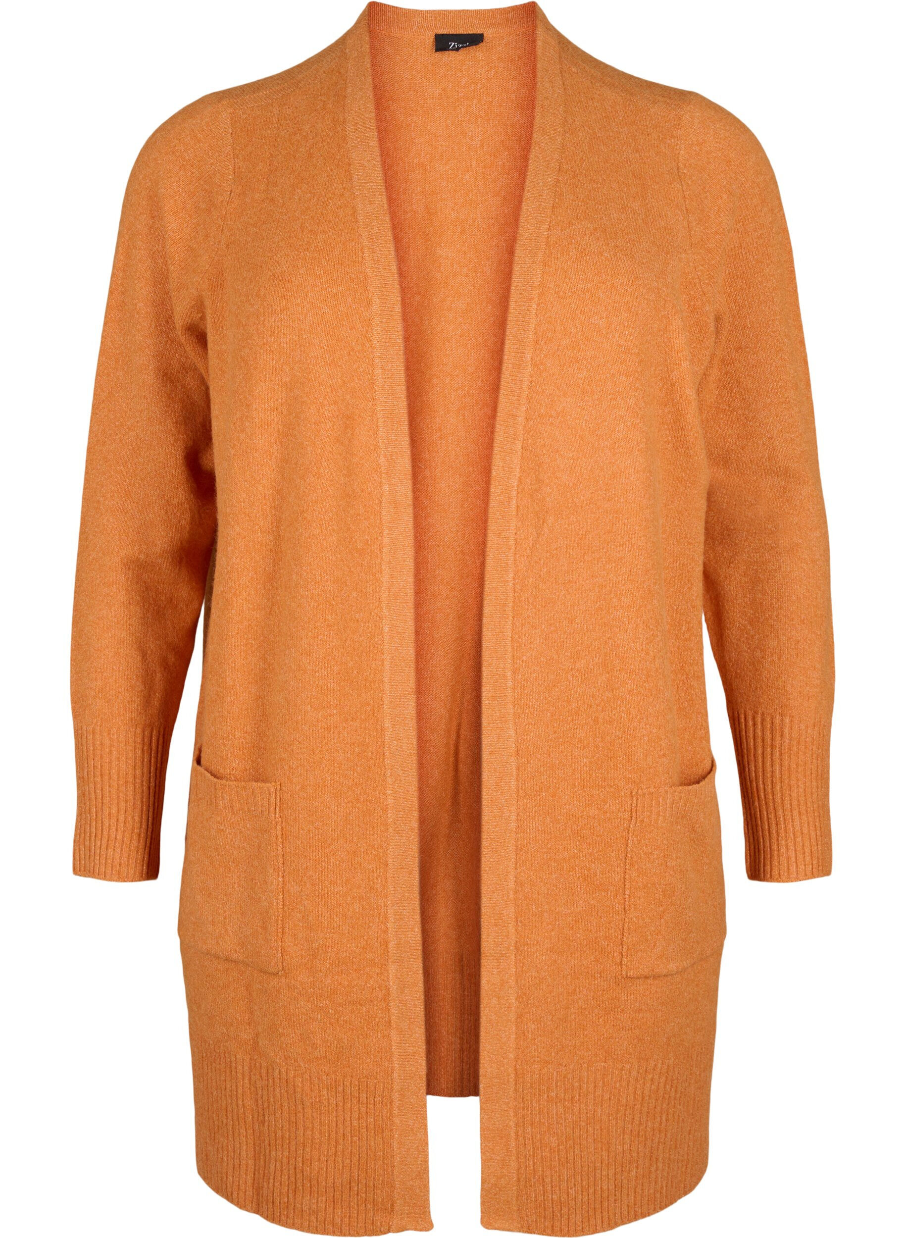 Zizzi Cardigan en tricot c&ocirc;tel&eacute; avec poches, Orange fonc&eacute;, Packshot image number 0