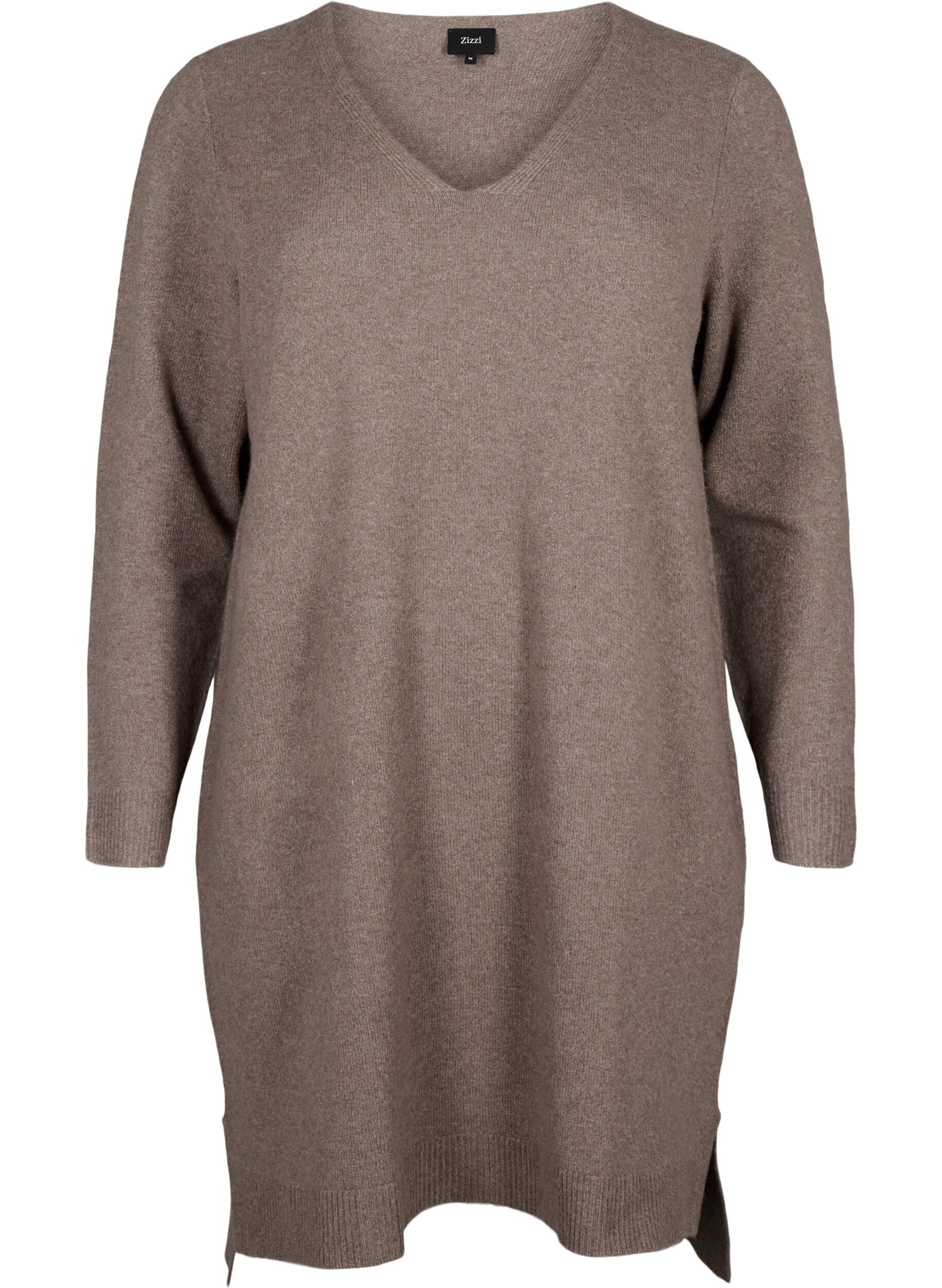 Zizzi Robe en tricot avec fente, Walnut/White, Packshot image number 0