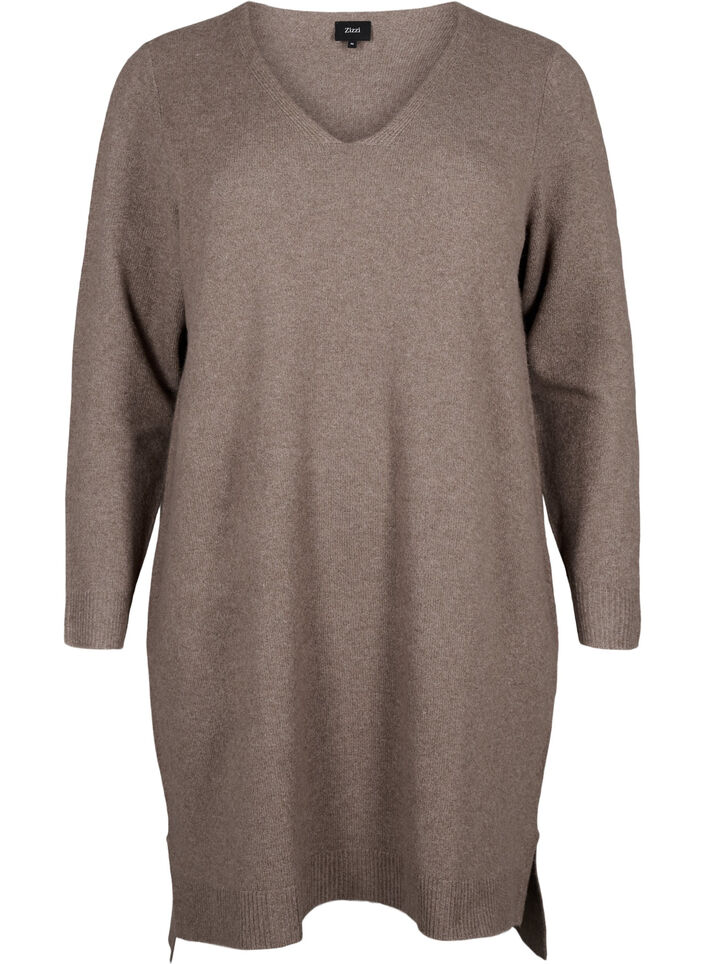 Robe en tricot avec fente, Walnut/White, Packshot image number 0