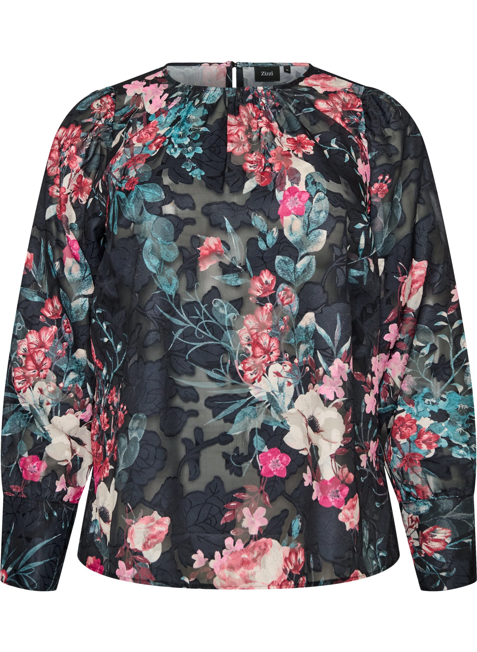 ZizziBlouse fleurie &agrave; la texture tiss&eacute;e, Noir, Packshot image number 0