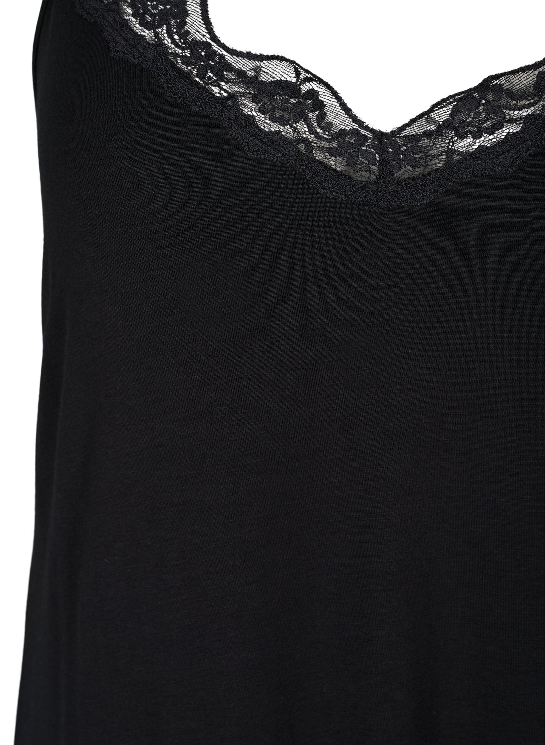 ZizziChemise de nuit avec bord dentelle en viscose, Noir, Packshot image number 2