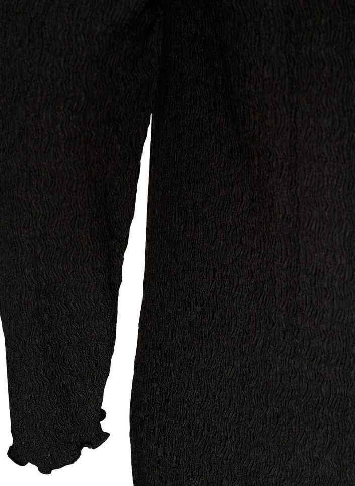 Robe midi avec une texture ondul&eacute;e et des manches longues, Noir, Packshot image number 3