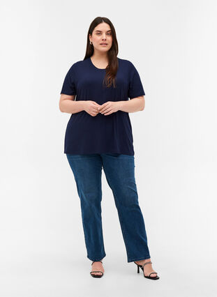 T-shirt à manches courtes en qualité côtelée, Navy Blazer, Model image number 2