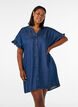 Robe aspect denim avec fermeture boutonn&eacute;e et manches &agrave; volants, Bleu, Model image number 0