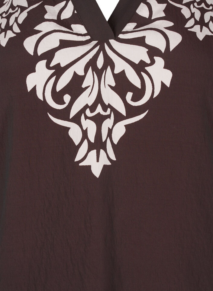 Chemisier à manches courtes à imprimé et volants, Marron, Packshot image number 2