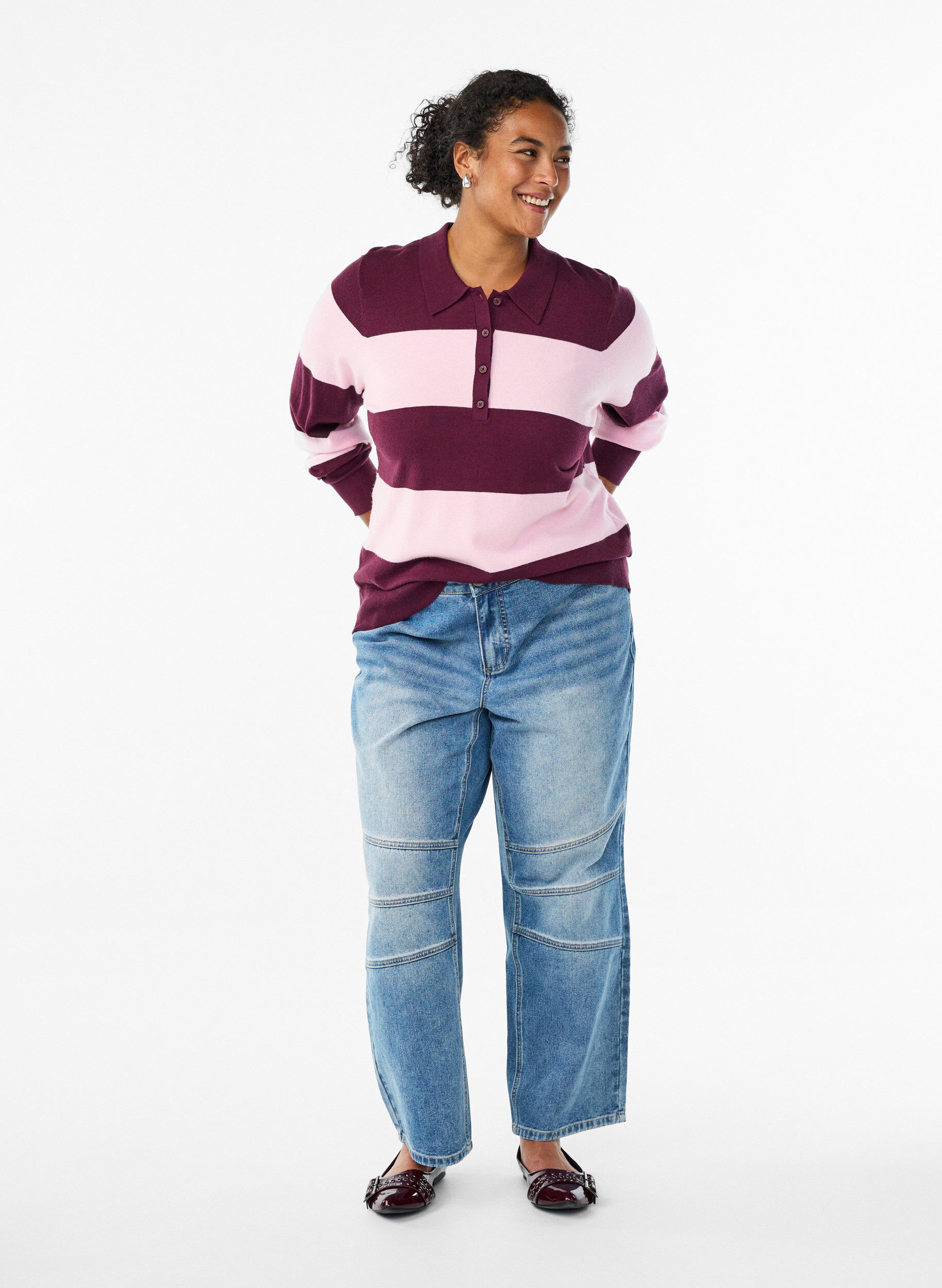 Zizzi Chemisier en maille avec col, Bordeaux, Model image number 1