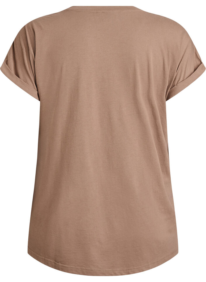 T-shirt &agrave; manches courtes en coton m&eacute;lang&eacute;, Marron, Packshot image number 1
