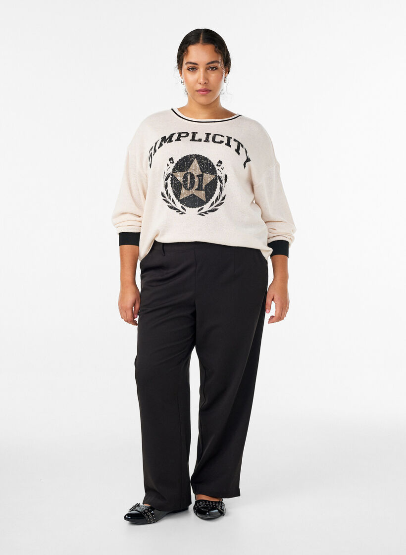 Pantalon taille haute avec ceinture élastique à l'arrière, Noir, Model image number 0