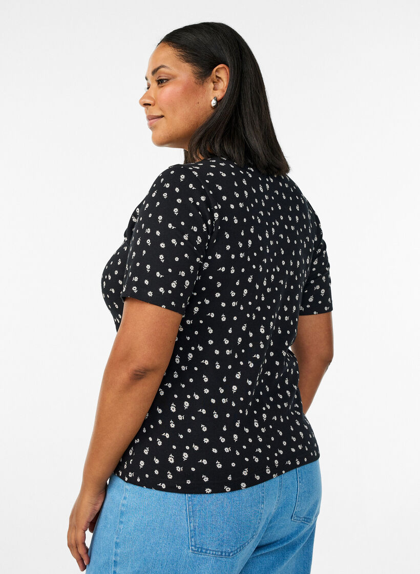 T-shirt en coton avec imprim&eacute; int&eacute;gral, Noir, Model image number 2