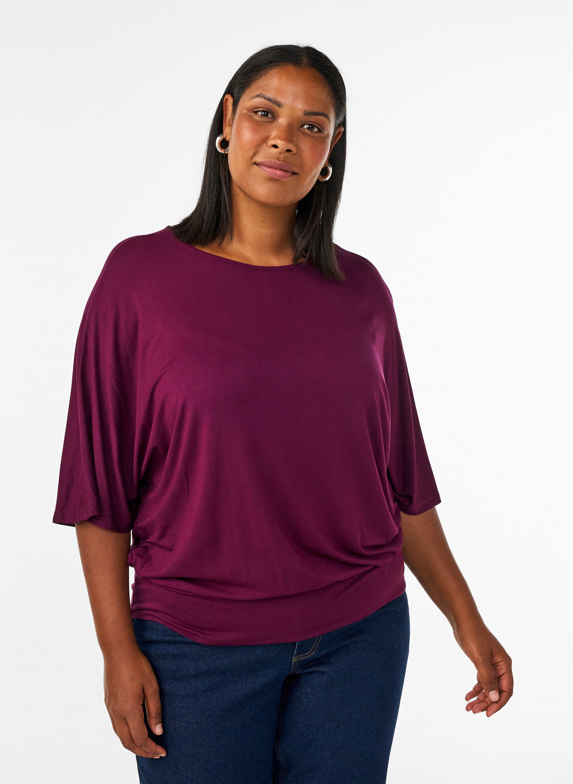 ZizziBlouse en jersey avec des manches ballon au coude, Violet, Model image number 0
