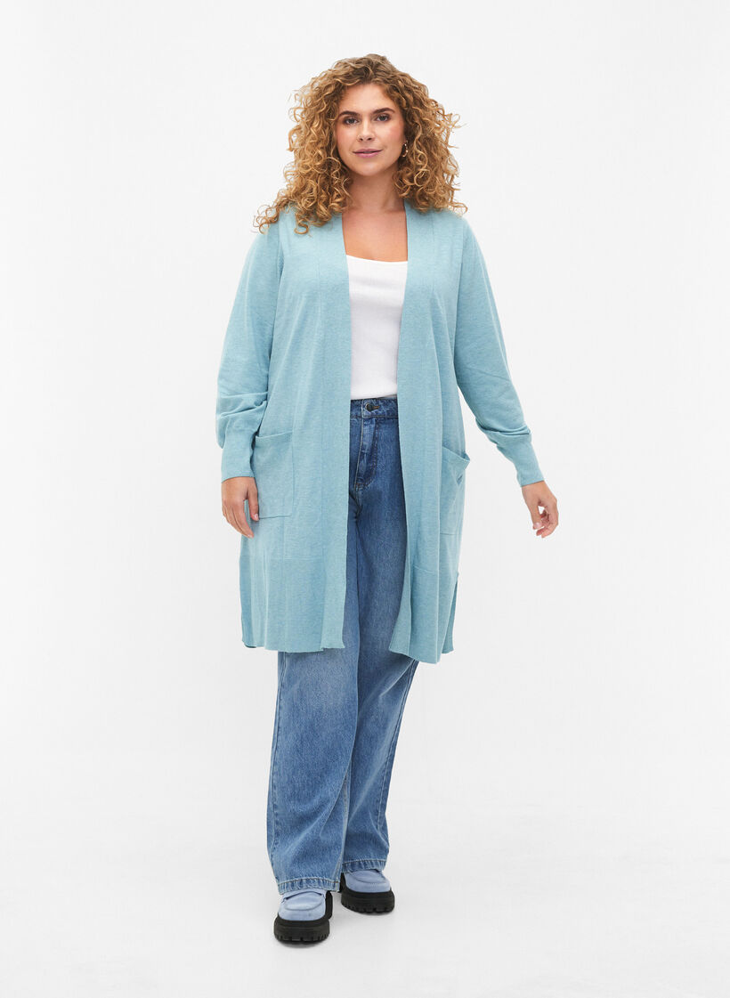 Long cardigan en tricot avec des poches, Reef Waters Mel., Model image number 2