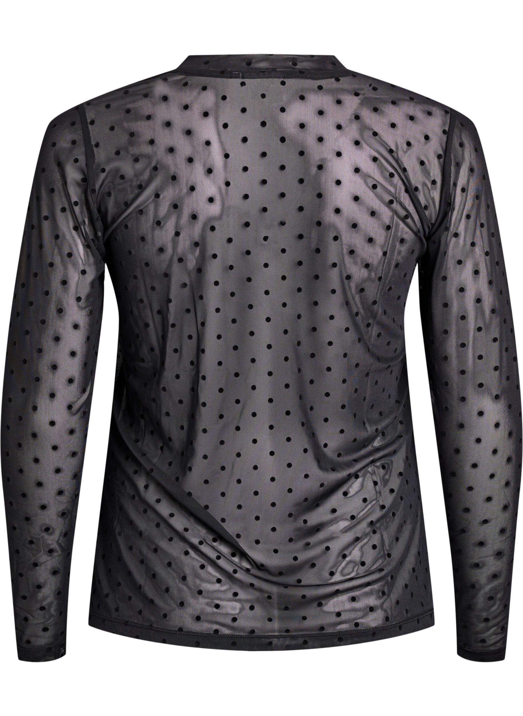 Zizzi Blouse en maille &agrave; pois, Noir, Packshot image number 1