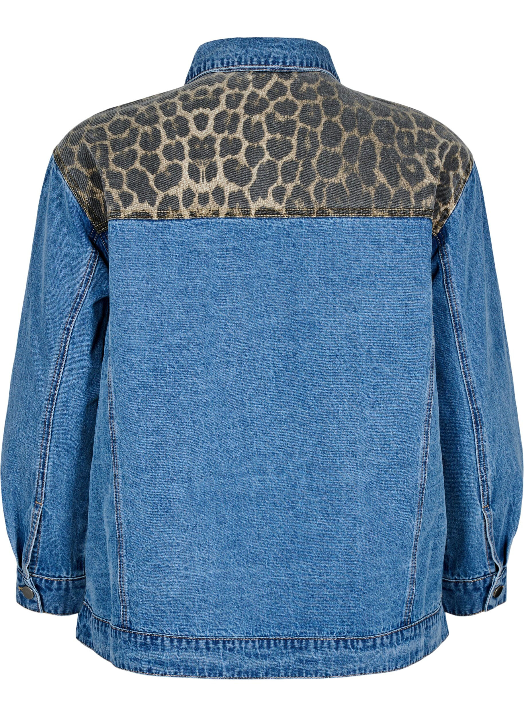 Zizzi Chemise en jean avec des d&eacute;tails l&eacute;opard imprim&eacute;s, Bleu, Packshot image number 1