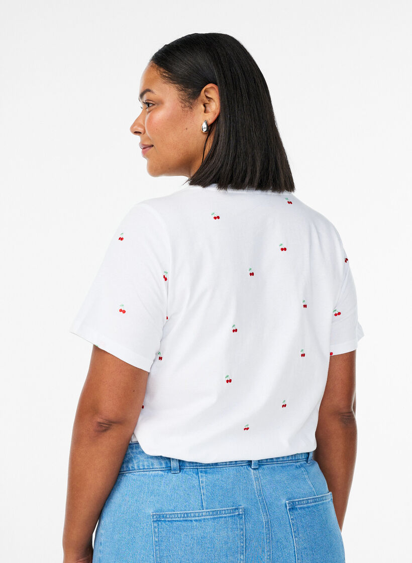 T-shirt en coton biologique avec motifs brod&eacute;s, Blanc, Model image number 2